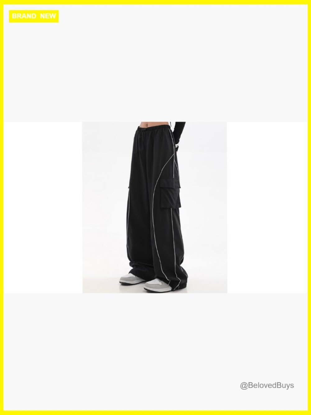 Women's Y2K Low Rise Baggy Cargo Pants Parachute Track Pants Wide Leg - Picture 7 of 7